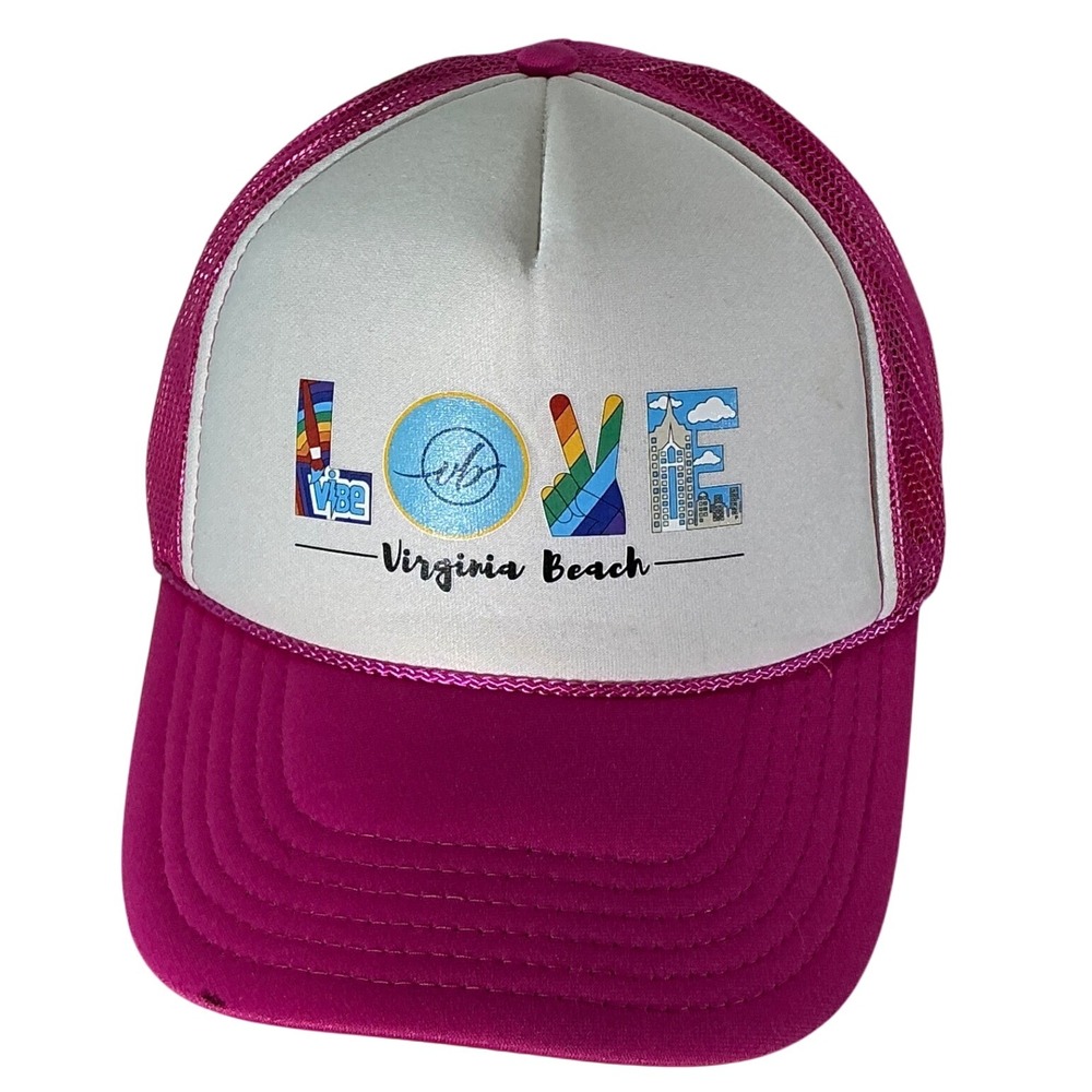 Virginia Beach LOVE Trucker Hat Pink White Souvenir Adjustable Cap‎